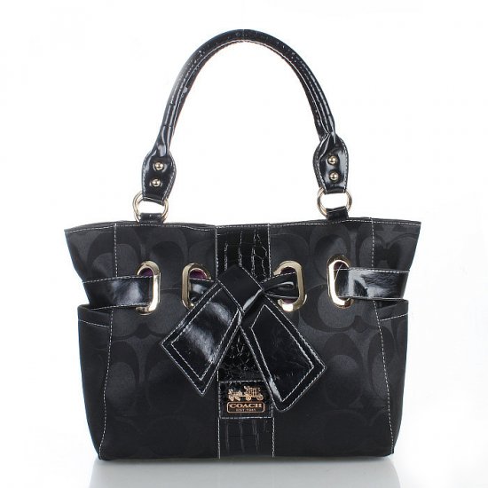 Coach Poppy Bowknot Signature Medium Black Totes FDD | Women